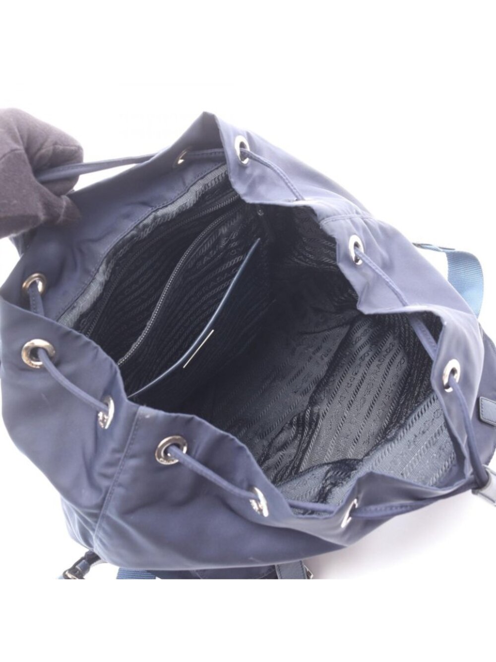 Prada Backpack Navy Nylon Saffiano Leather Triangle Logo - Picture 3 of 12